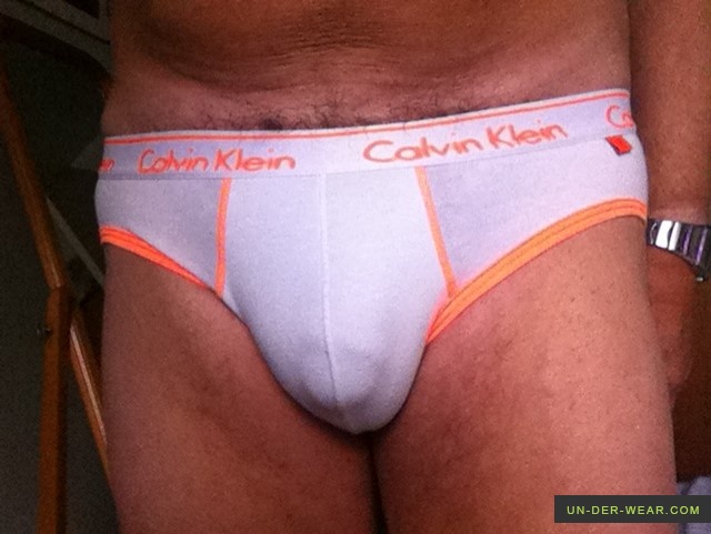 Calvin Klein white cotton briefs, orange piping